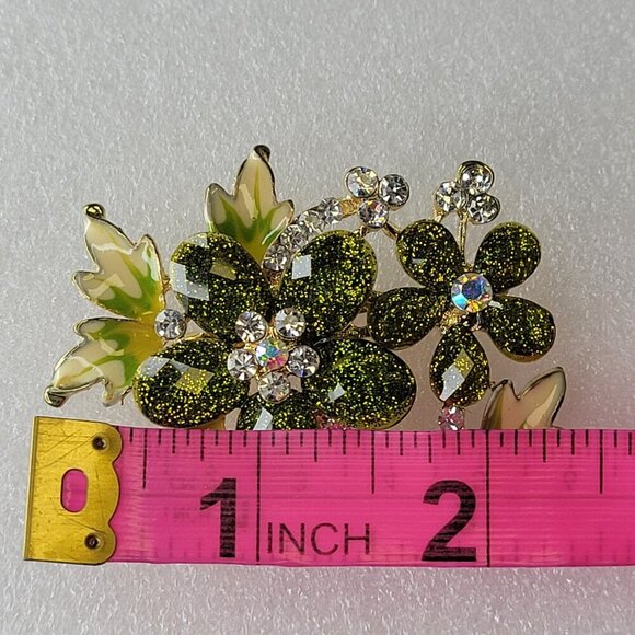Lime Green Rhinestones Flower brooch - Picture 8 of 9